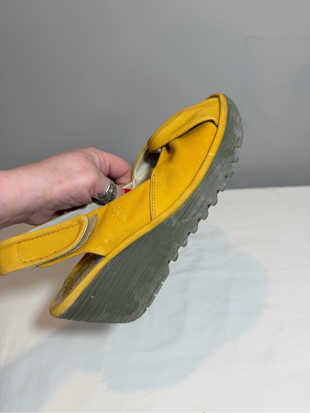 Fly London Yakin mustard yellow leather wedge platform sandals size 39 - Picture 2 of 8